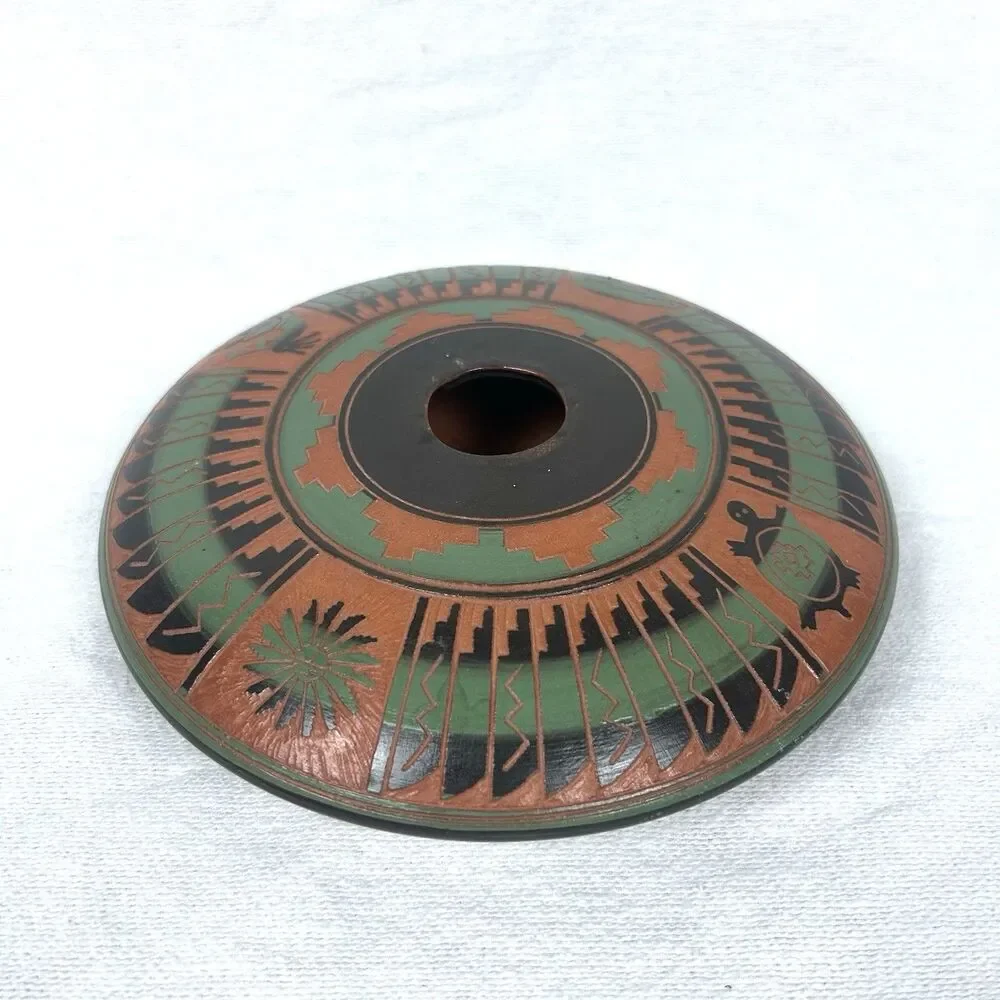 Vintage Dine Navajo Handpainted Etched Geometric Pattern Seed Pot 6